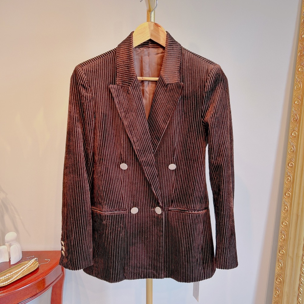 Brown Corduroy Double-Breasted Blazer